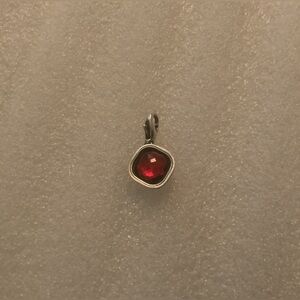 Brighton LOVE Charm Pendant Red Faceted Stone Silver Tone Scroll Design Charm